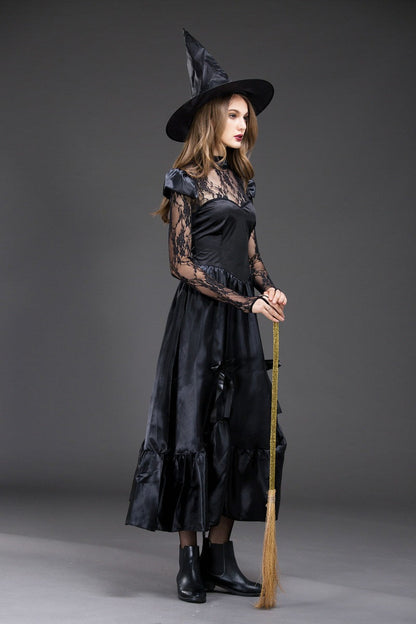 Sexy Black Lace Witch Cosplay Halloween Costume