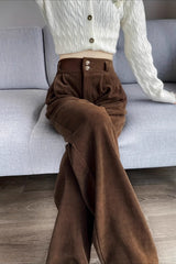 Solid Corduroy Wide Leg Knit Pants