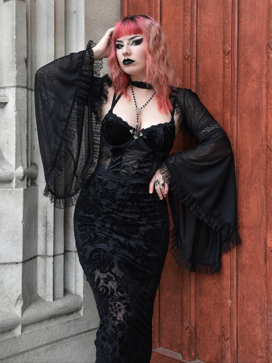 Velvet Print Club Sling Gothic Lace Bandage Midi Street Corset Harajuku Mesh Frock
