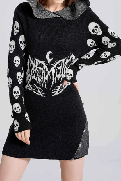 Halloween Skull Hooded A-Line Dress