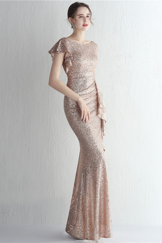 Glitter High Neck Mermaid Slit Formal Dress