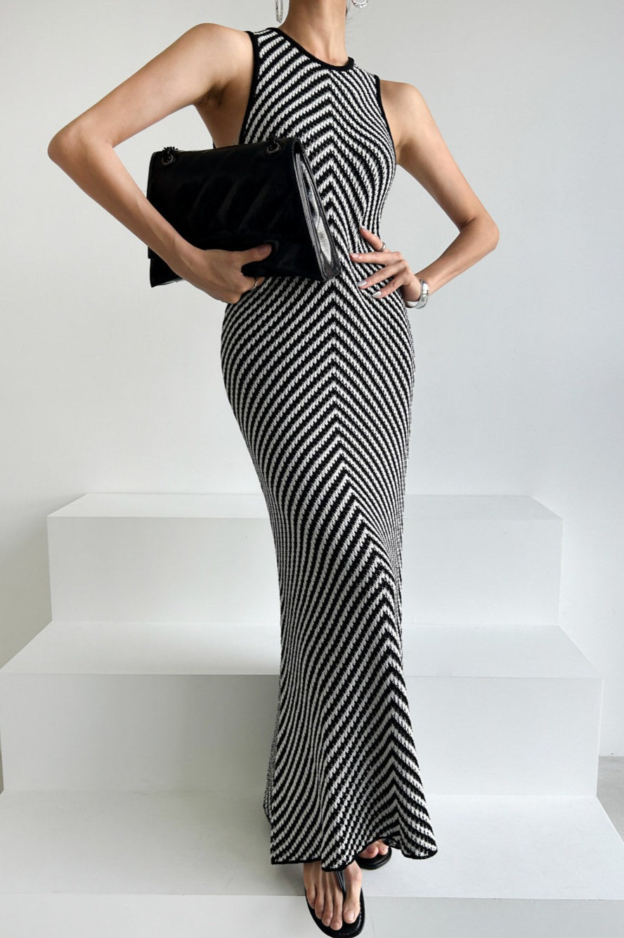 Sleeveless Striped Knit Sweater Dress
