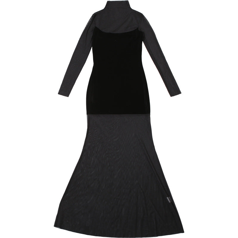 Velvet Crush Sheer Dress - Black