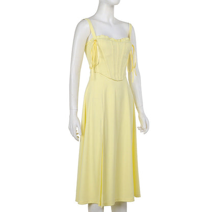 Sunflower Slit Dress-Yellow