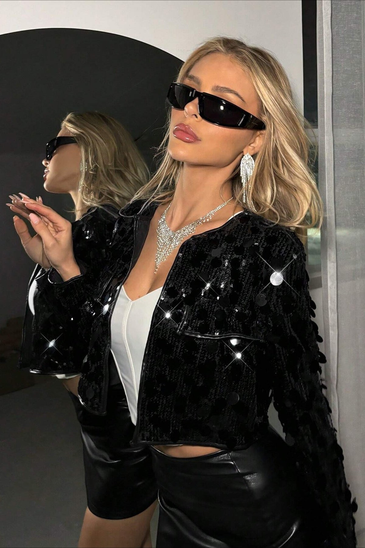 Silver Sequin Fashion Coat coats