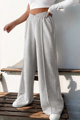 Wide Leg V Waist Paneled Knit Pants