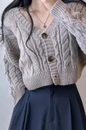 Knitted Open Front V Neck Slim Cardigan One Size / Grey