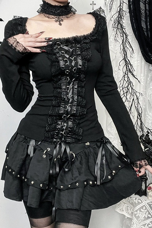 Lace Trim Buckle Gothic T-Shirt