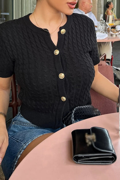 Striped Cable Knit Cardigan Black / S