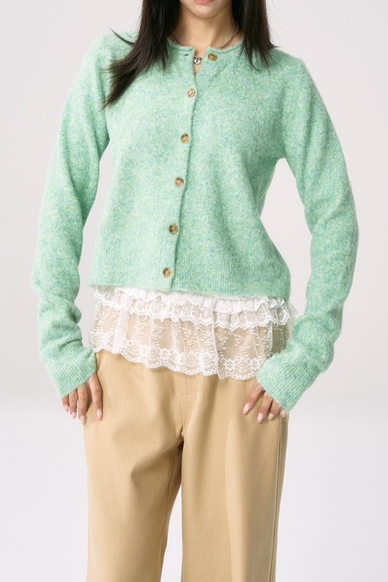 Green Roll Sleeve Cardigan