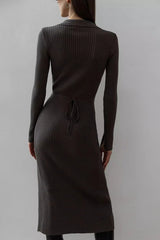 Belted Long Sleeve Solid Knit Sweater Dress