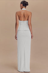 Solid Halter Backless Maxi Formal Dress