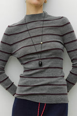 Seamless Crew Neck Striped Knit Top