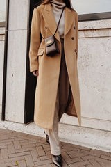 Solid Color Double Breast Lapel Overcoat