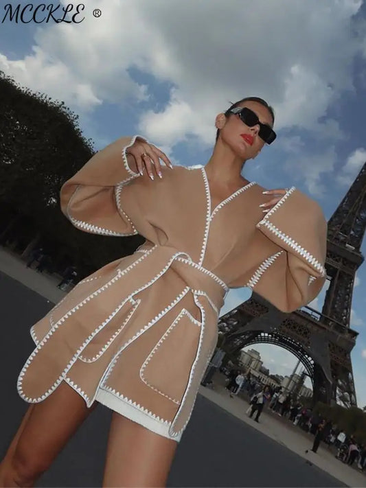 Embroidered Lace V Neck Coat