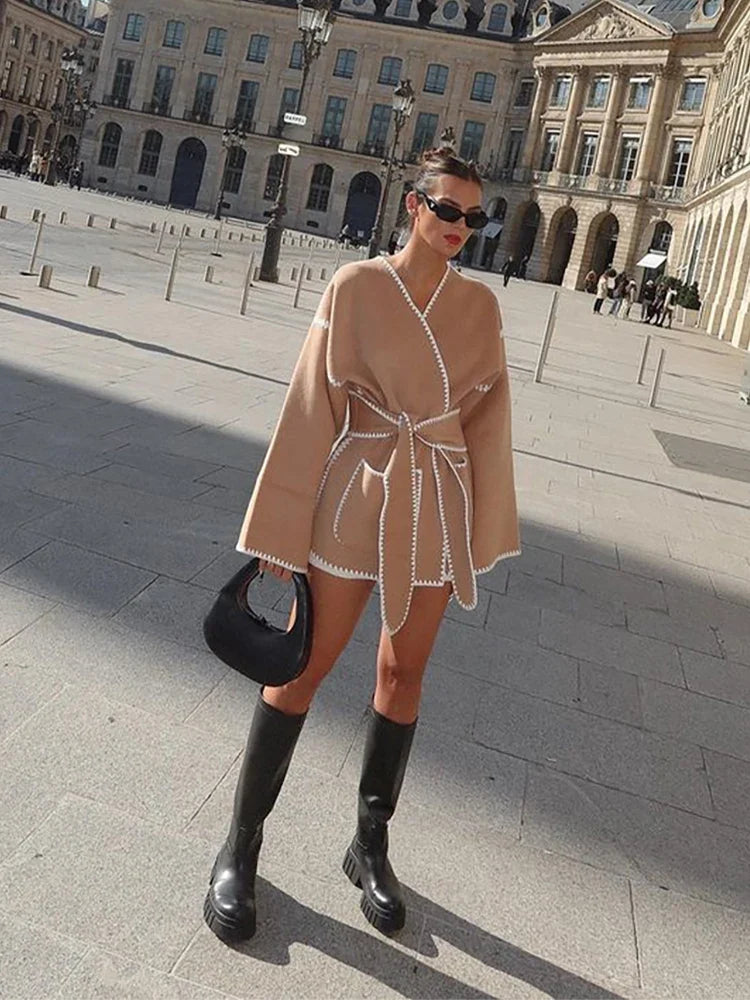 Embroidered Lace V Neck Coat