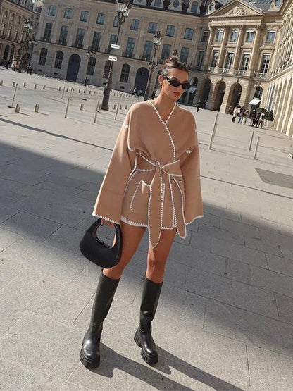 Embroidered Lace V Neck Coat