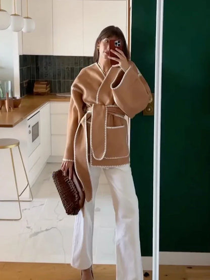 Embroidered Lace V Neck Coat