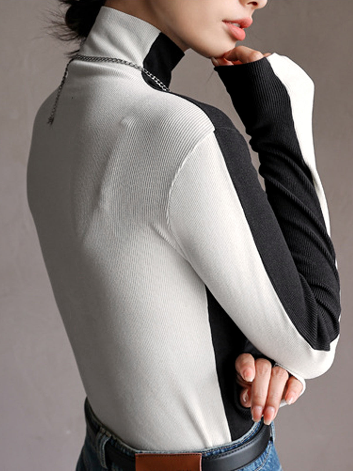 Double Sided Colorblock Long Sleeve Top T Shirts