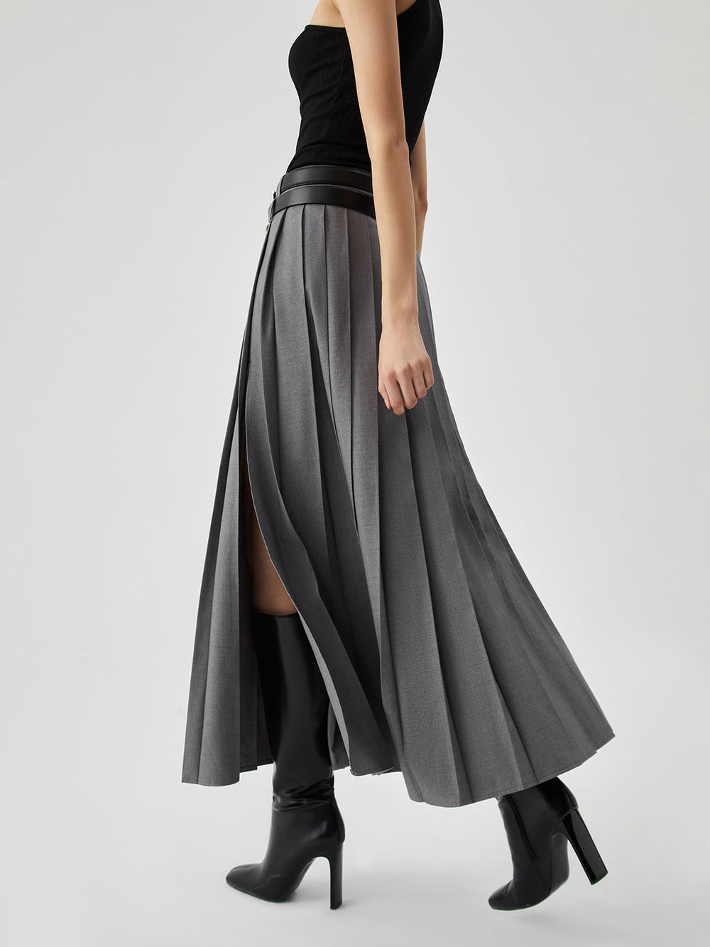 Pleated Split Maxi Trendy Skirt Without Belt Skirts