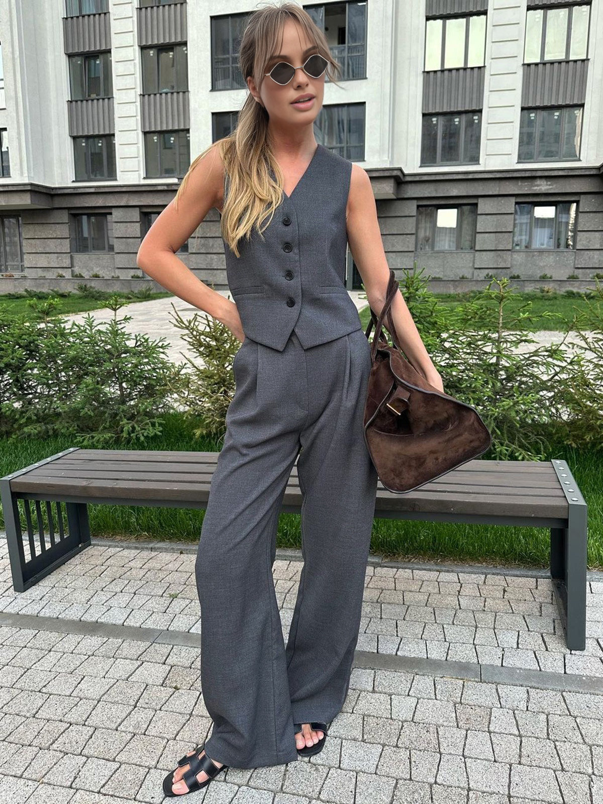 Solid Structured Suit Pants Pants