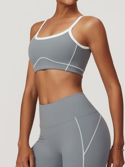 Seamless Contrast Binding Sports Bra Active Tops