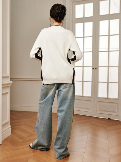 Casual Contrast Trim Knit Outerwear Knit Outerwear