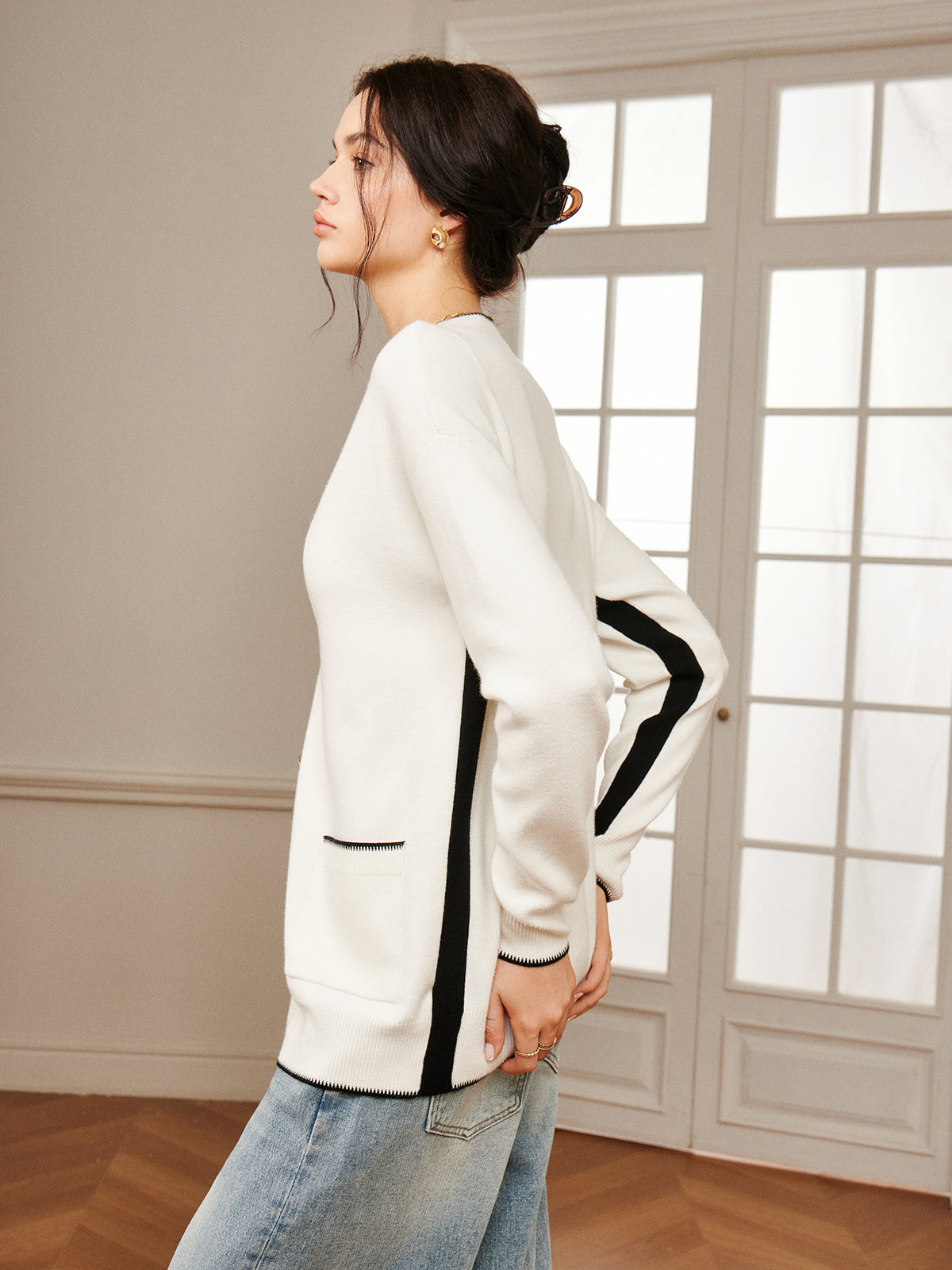 Casual Contrast Trim Knit Outerwear Knit Outerwear