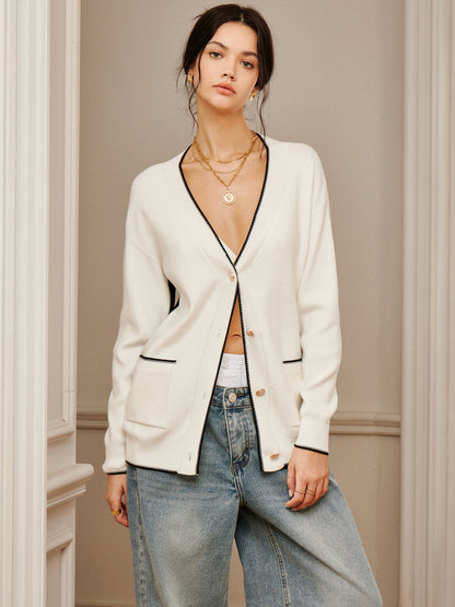 Casual Contrast Trim Knit Outerwear Knit Outerwear