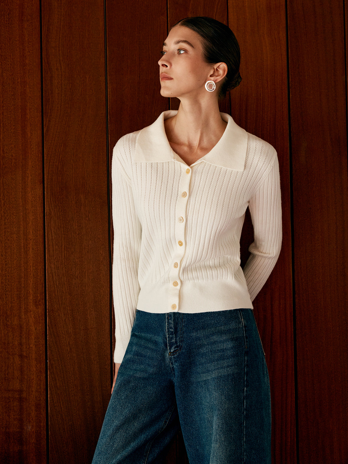 Wool Blend Lapel Knit Cardigan Cardigans