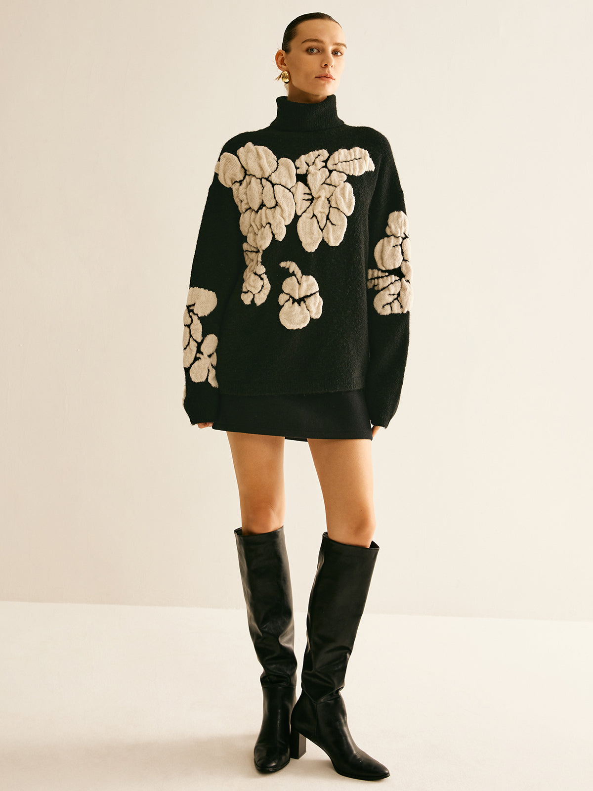 Wool Blend Turtleneck Jacquard Sweater Sweaters