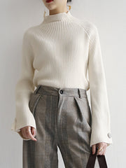 Minimalist Plain Ribbed Sweater Knit Tops