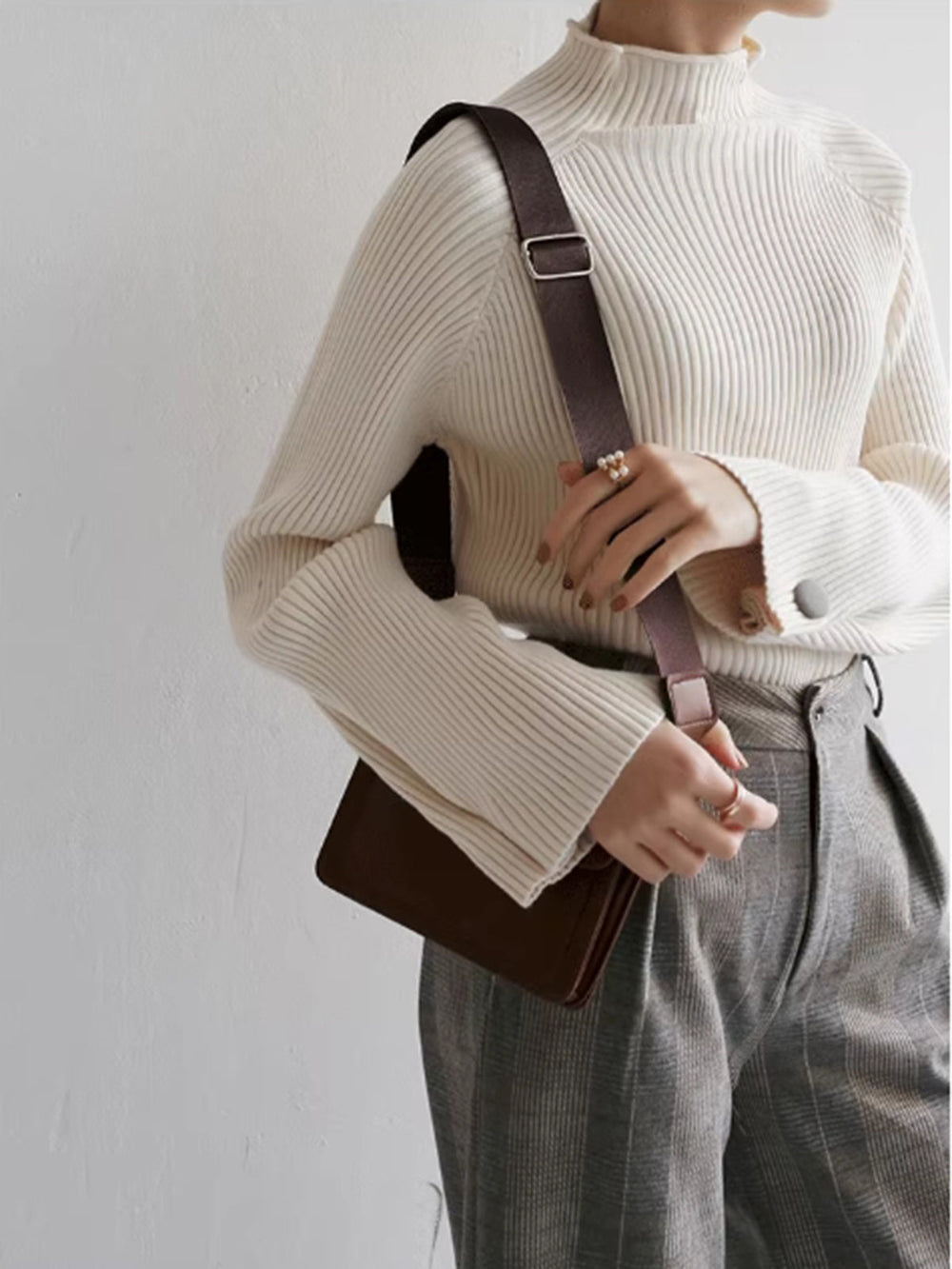 Minimalist Plain Ribbed Sweater Knit Tops