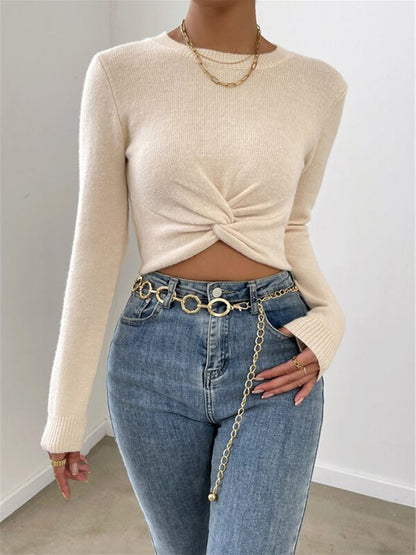 Plain Knotted Knit Top Knit Tops