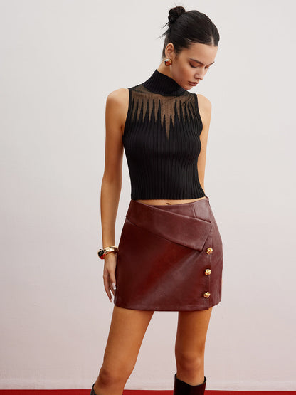 Crop Sheer Panel Sweater Vest Sweater Vests