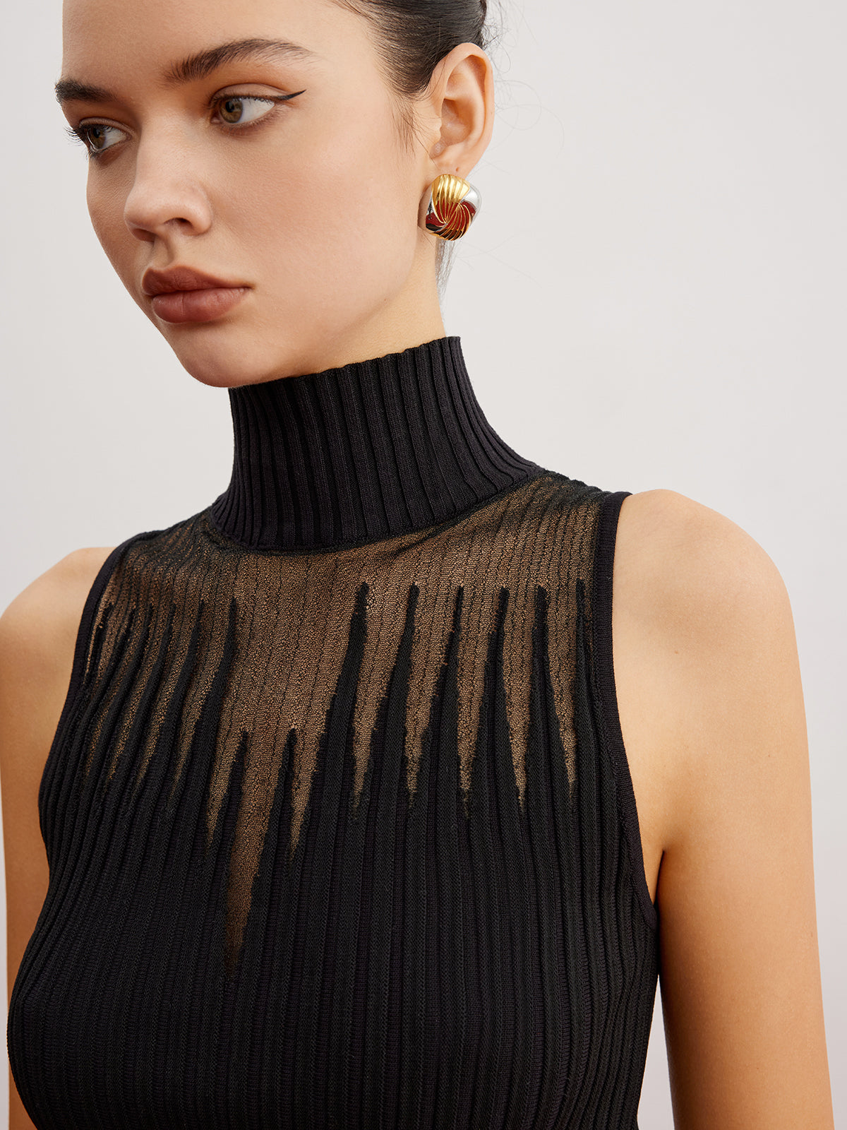 Crop Sheer Panel Sweater Vest Sweater Vests