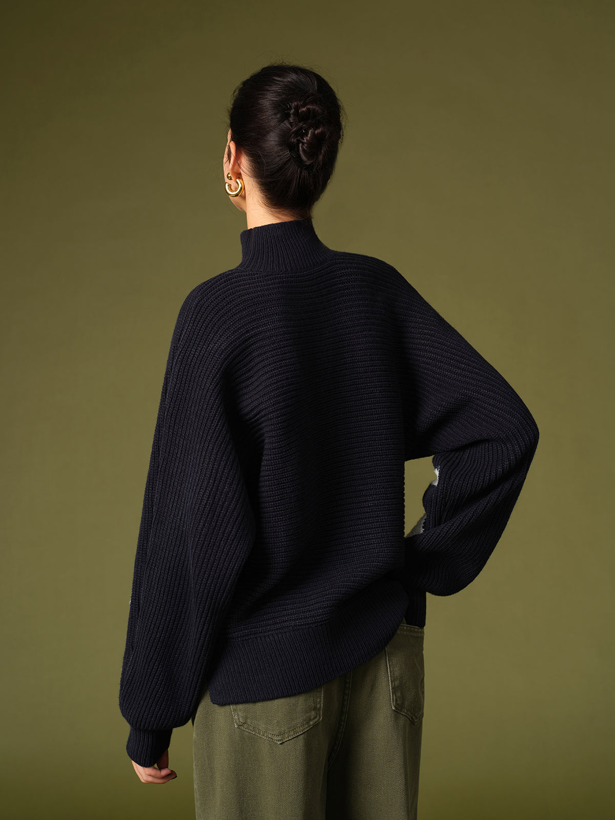 Mock Neck Contrast Binding Sweater Sweaters