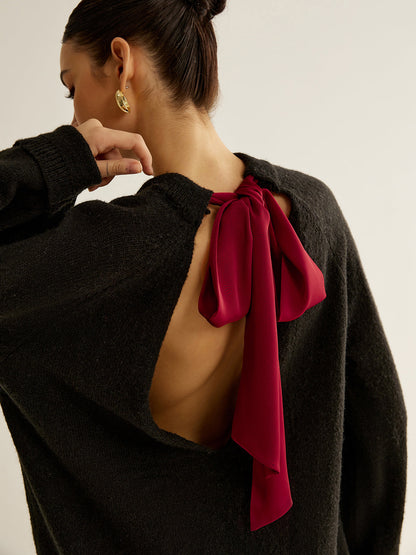 Oversized Open Back Tie Sweater Sweaters
