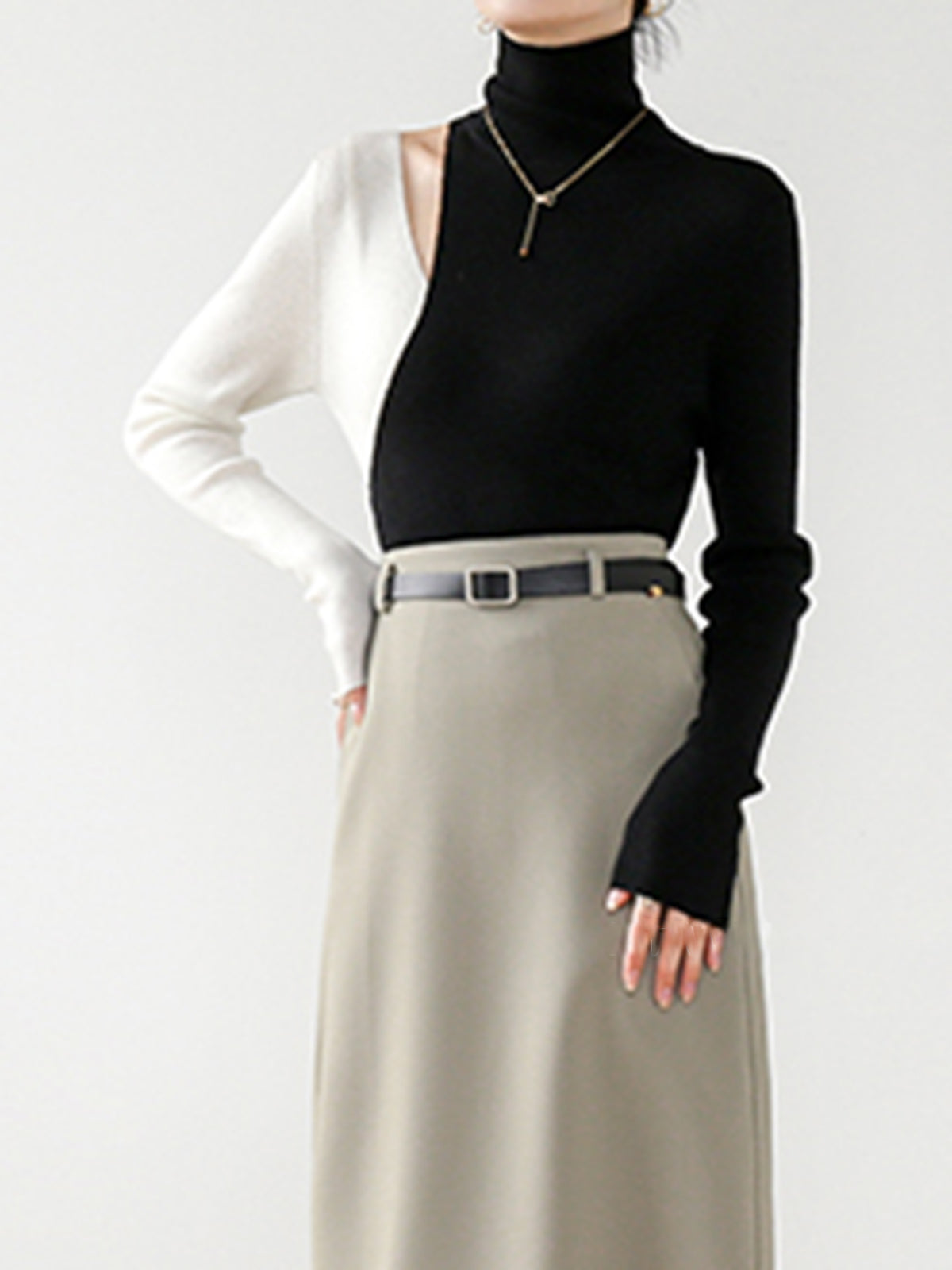 Color Block Cutout Knit Top Knit Tops