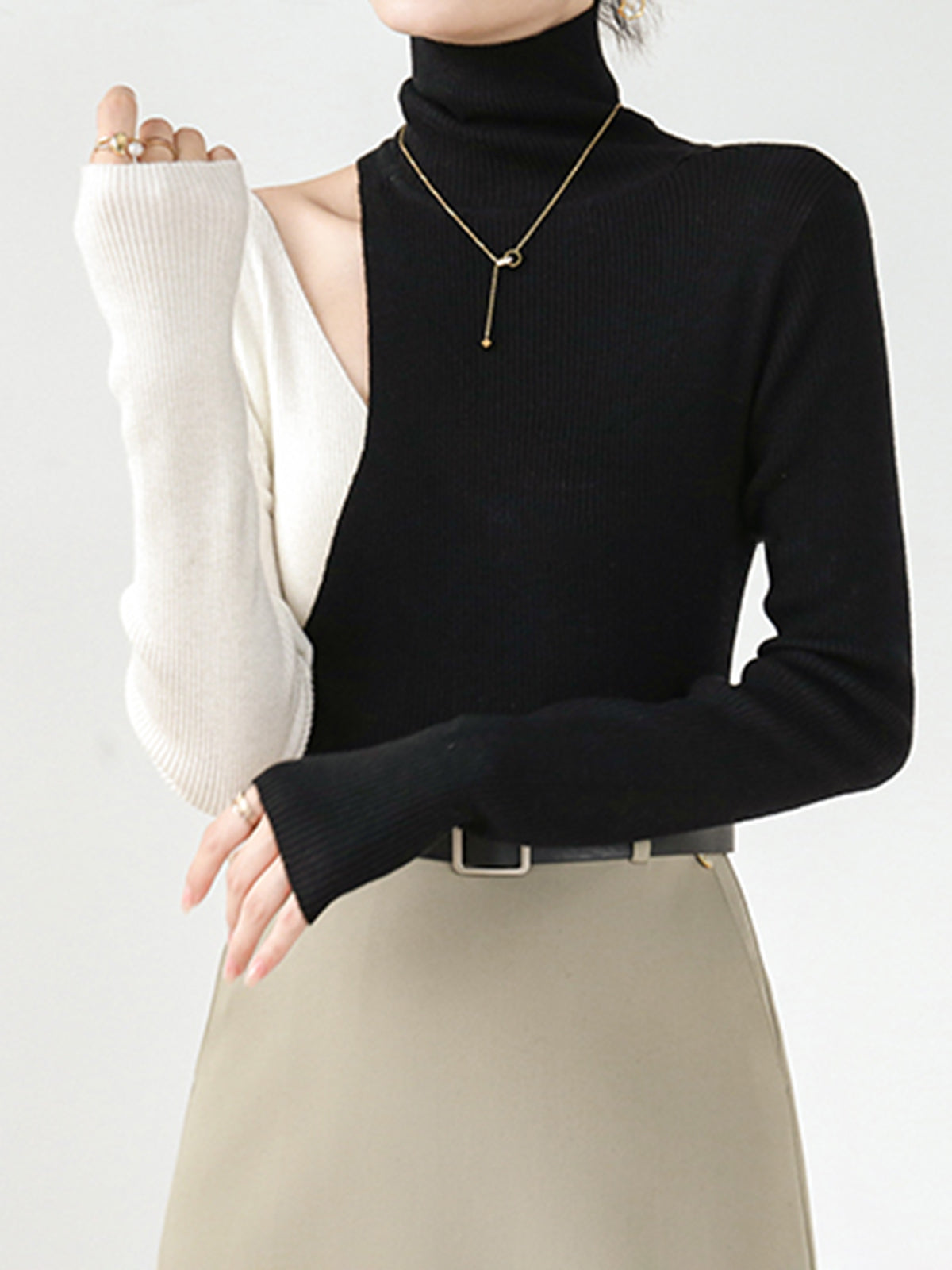 Color Block Cutout Knit Top Knit Tops