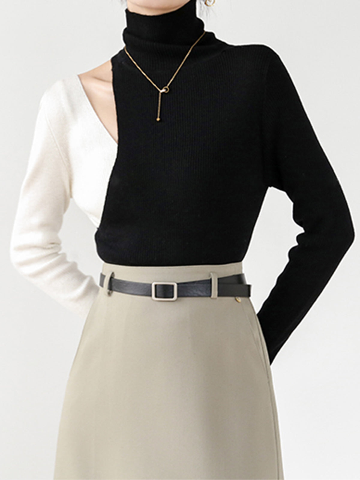 Color Block Cutout Knit Top Knit Tops