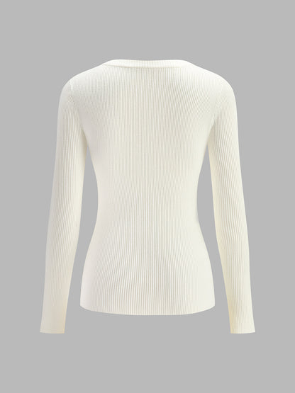 Plain Asymmetrical Breasted Sweater Sweaters