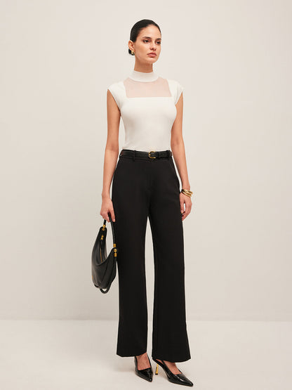 Mesh Panel Mock Neck Top Sweater Vests