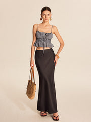 Smocked Peplum Gingham Cami Top BlackandWhite / XS Tank Tops & Camis