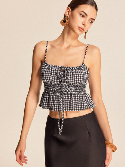 Smocked Peplum Gingham Cami Top Tank Tops & Camis