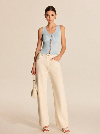 Ribbed Button Front Vest Vests