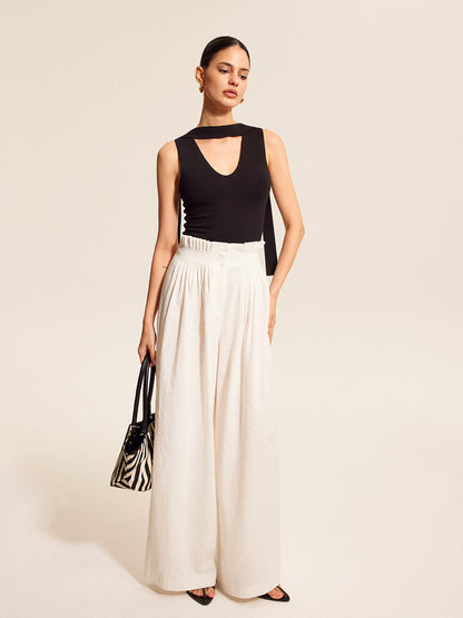 V Neck Top With Scarf Style Neck Tie Tank Tops & Camis