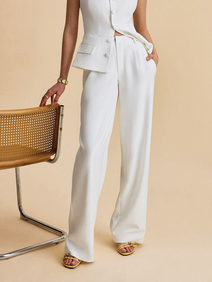 Pockets Buttoned Sleeveless Pants Set Pant Sets