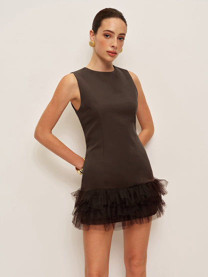 Ruffled Hem Sleeveless Dress Dark Brown / XS Dresses