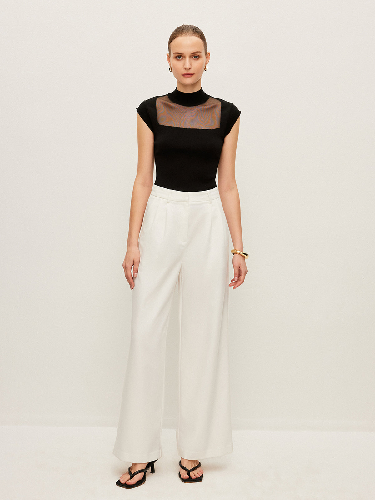 Mesh Panel Mock Neck Top Sweater Vests